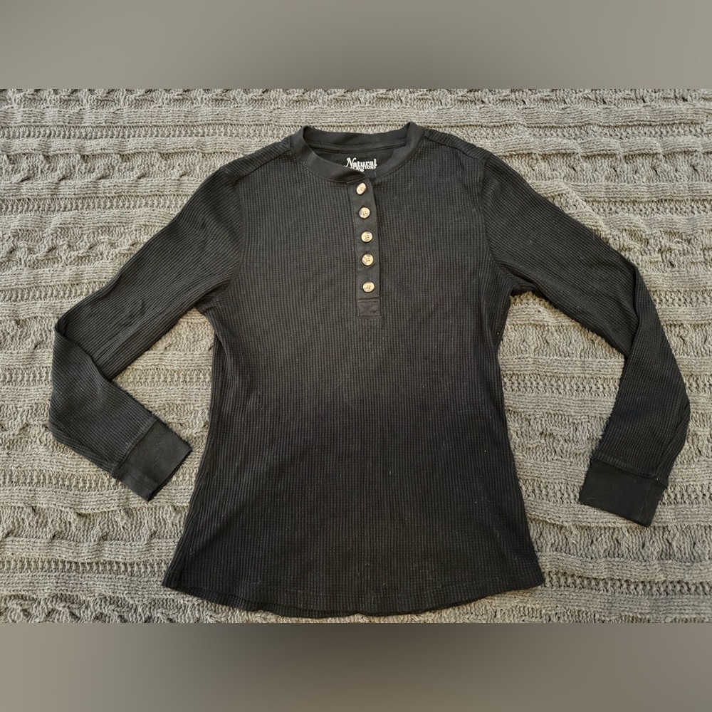 Natural Reflections Black Long Sleeve Henley Shirt